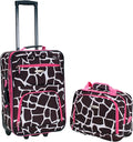 Rockland Fashion Softside 2 Piece Luggage Set, Expandable, (14" Tote/19" Upright), Pink Giraffe