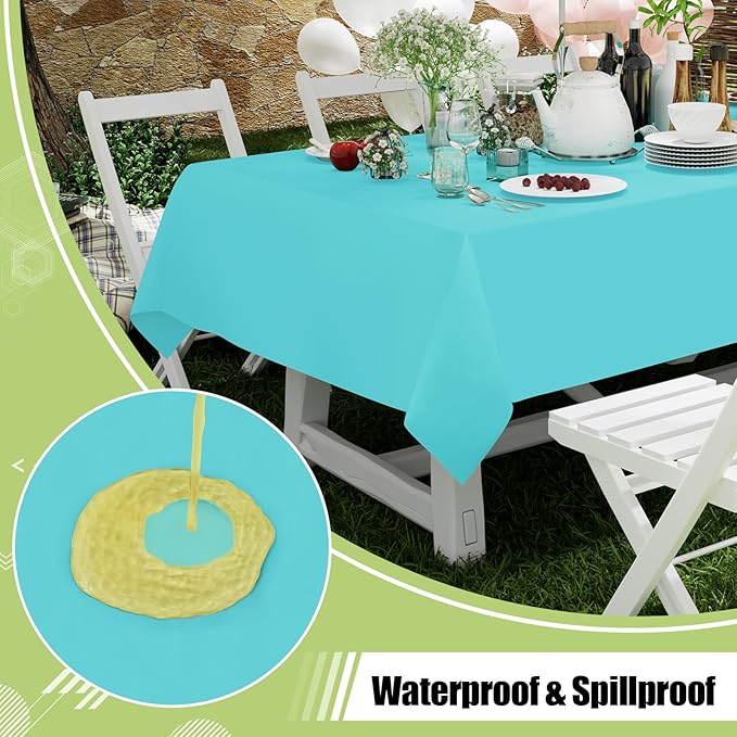 Smiry Disposable Table Cloth - 6 Pack, 54 x 108 Inch Waterproof Rectangle Tablecloths for Parties, Decorative Plastic Table Cover, Leakproof & Sturdy, Teal