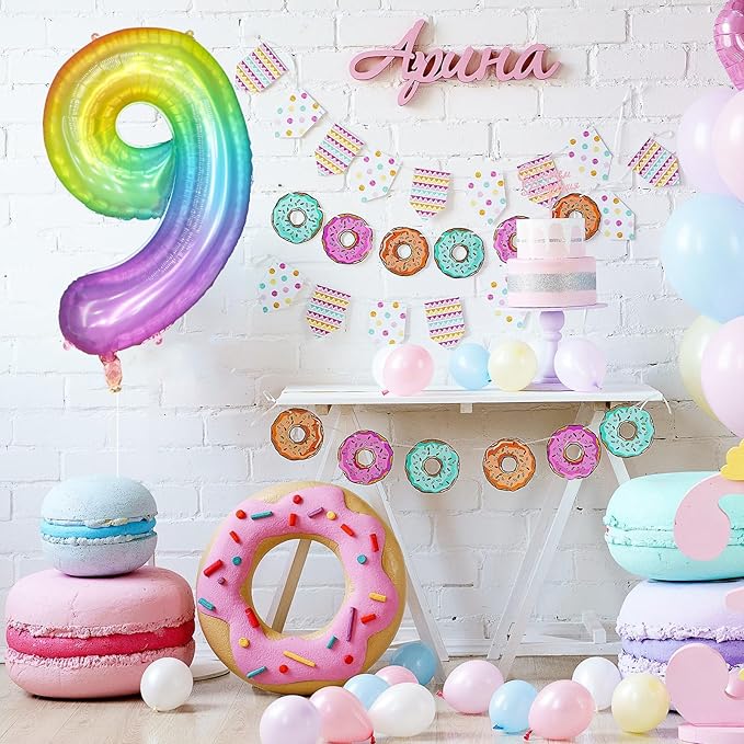 40 Inch Rainbow Number Balloon 9, Large Number Foil Balloons Mylar for Girl Boy Birthday Party Celebration Decorations Supplies, Digital Balloons for Wedding Anniversary Events Decorations