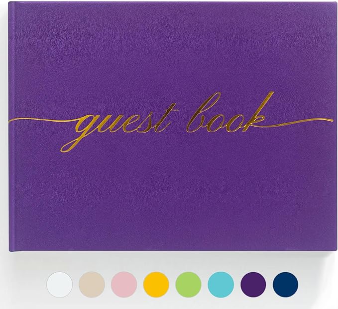 Elegant Wedding Guest Book - Perfect for Wedding Receptions, Baby Showers, Birthdays and Special Events - Polaroid Guest Book with 110 Lined Pages for Sign-in and Photos -Hardcover (Purple)