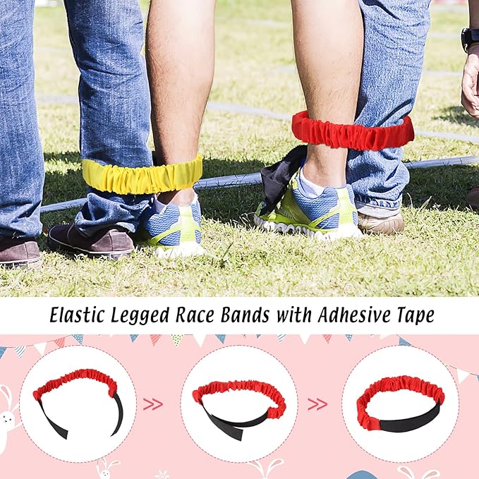23 Packs Easter Outdoor Party Games for Kids Potato Sack Race Jumping Bags with Legged Race Bands, Egg and Spoon Race，Toss Game and Stickers, Outdoor Games for Easter Eggs Hunt,Easter Party Supplies