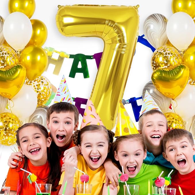 Gold Number 7 Balloon 40 Inch, Big Large Foil Helium Number Balloons, Giant Mylar Number 7 Balloons for 7 Year Old Birthday Party Decorations Supplies Anniversary