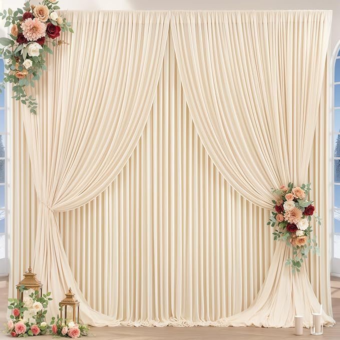 16x10FT Champagne Backdrop Curtains for Wedding Parties, Wrinkle Free Polyester Photography Backdrop Drapes for Wedding Baby Shower Birthday Parties Stage Background Stand Decorations 4x10ft,4 Panels