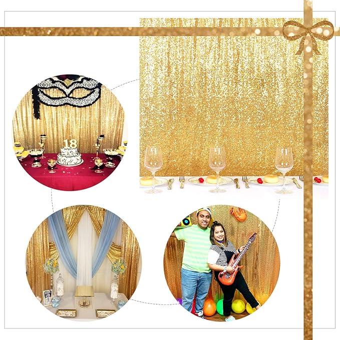 Juya Delight 6ft x 6ft Bright Gold Sequin Backdrop Curtain for Party Festival Wedding Photography