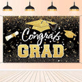 Graduation Party Decorations - Black Gold Congrats Grad Class of 2026 Backdrop Banner Large Sign Wall Decorations Photography Background Party Supplies for 2026 Graduation Party Decorations