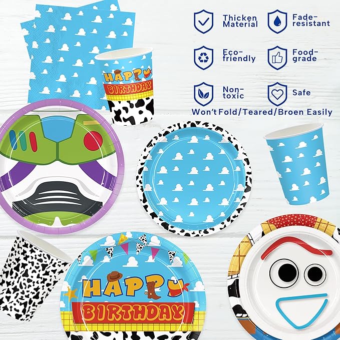 120pcs Birthday Party Supplies Include Cloud Plates Napkins Cup Dessert Plates Disposable Paper Tableware Set Kids Birthday Party Decorations For 30 Guests