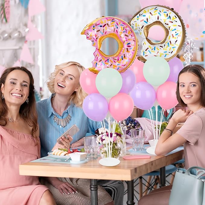 Donut Party Balloons Stand Kit 2 Sets with 2 Donuts Foil Balloons Sweet Donut 1st Party Balloon Centerpieces for Tables for Doughnut Theme Birthday Decorations