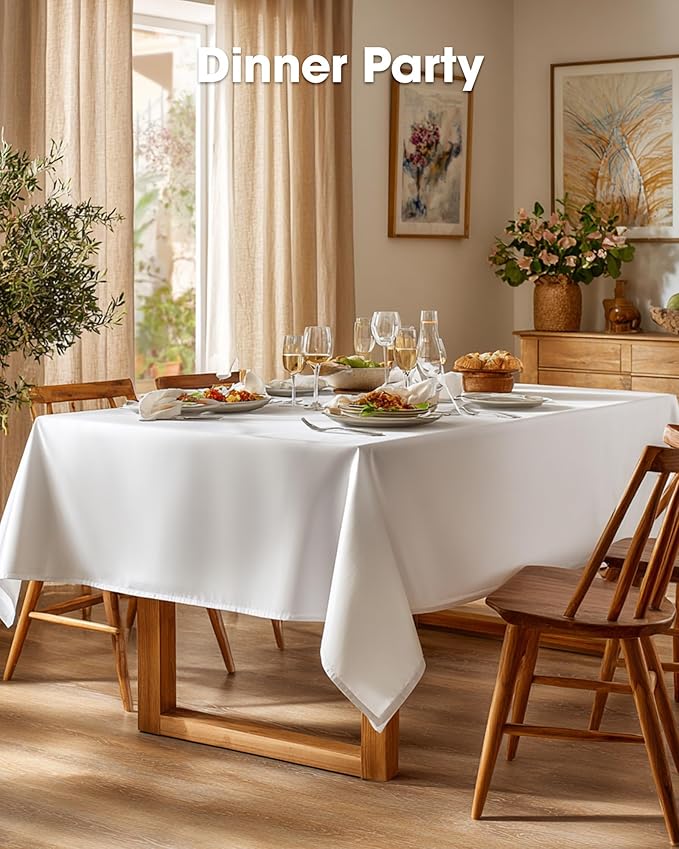 Pureegg Rectangle Table Cloth 70" x 120" – Durable Polyester Tablecloth Offers Reusable & Washable Protection, Ideal for Outdoor Party, Picnic, Wedding, Banquet and Birthday, 1 Pack, White