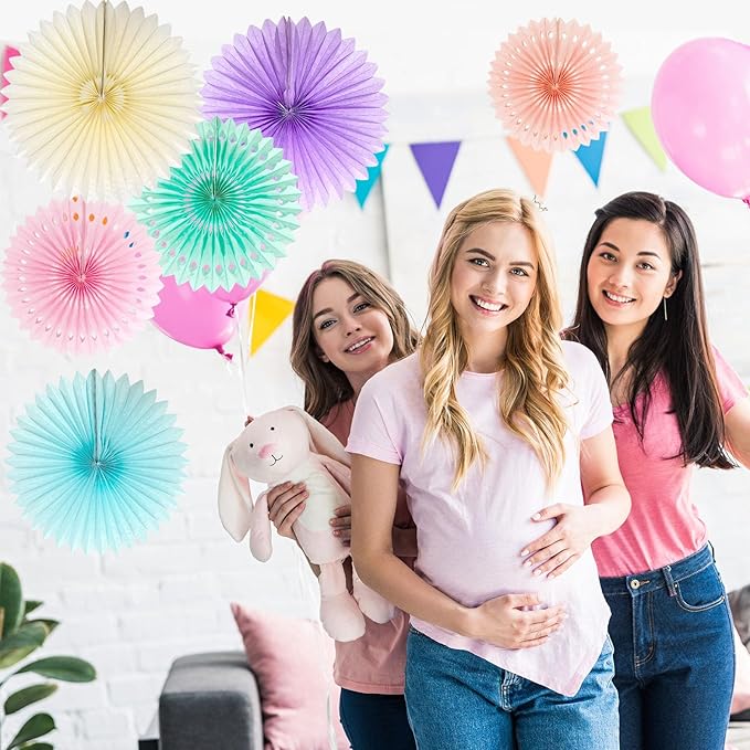 ANSOMO Pastel Rainbow Paper Fans Party Decorations Colorful Ice Cream Easter Macaron Wall Hanging Light Pink Blue Purple Mint Peach Ivory Décor Birthday Wedding Bridal Baby Shower Classroom Supplies