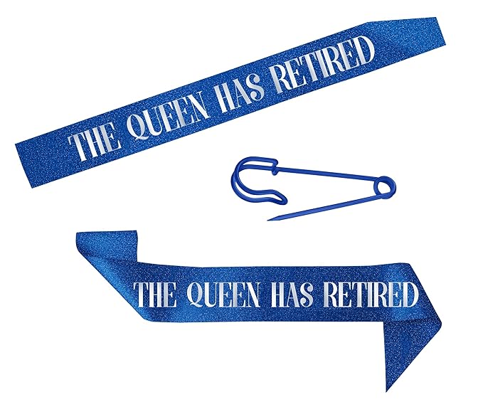 Retirement Tiara & Sash Set – “The Queen Has Retired” Crown & Sash for Parties, Events & Celebrations (Blue)