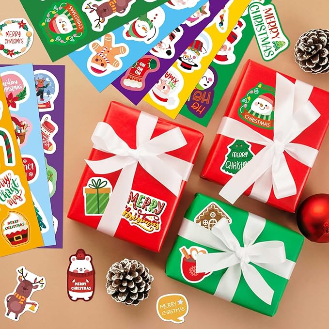 DUJAA 16 Sheets Christmas Stickers for Kids, Merry Christmas Theme Stickers Non-Repeating, Xmas Winter Holiday Party Stickers, Christmas Goodie Bag Fillers Christmas Party Favors Decorations