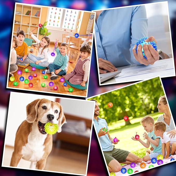 120PCS Light Up Ball, Bouncy Balls for Kids, 6 Colors LED Flashing Squeaky Ball, 2.2inch Light Up Toys, Fidget Sensory Toys, Glow in The Dark Party Favors for Teens, Adults, Children