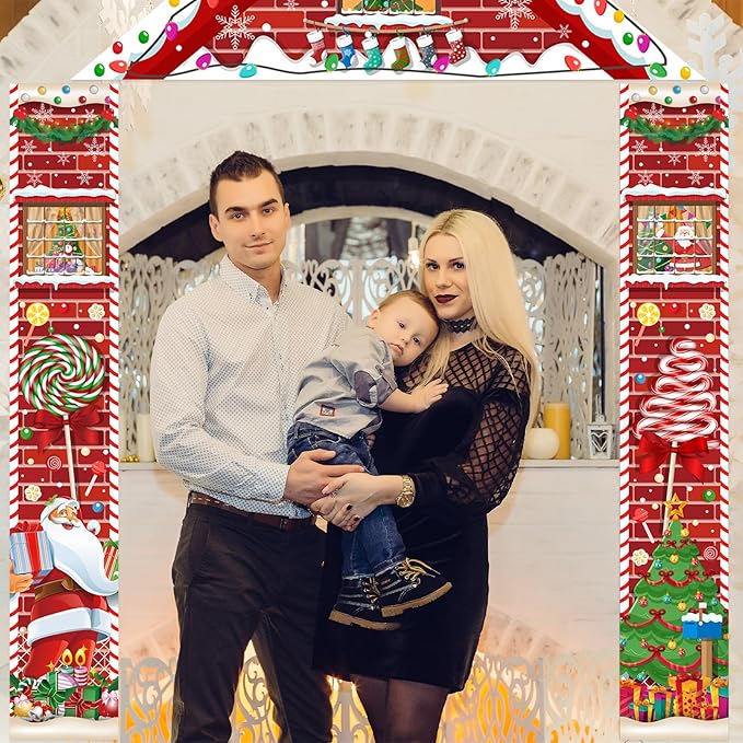 3 Pcs Merry Christmas Door Banners House Door Cover Party Decoration Candy Santa Claus Xmas Tree Hanging Vertical Indoor Outdoor Christmas Signs for Porch Home Window Office Yard Garage Wall