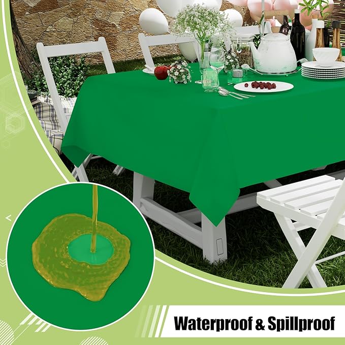 Smiry Disposable Table Cloth - 6 Pack, 54 x 72 Inch Waterproof Rectangle Tablecloths for Parties, Decorative Plastic Table Cover, Leakproof & Sturdy, Green