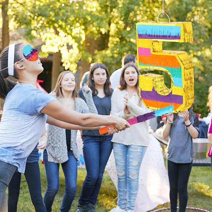 Rainbow Number 5 Pinata for 5th Birthday Party Decorations Fiesta Centerpieces Kids Anniversary Celebrations Birthday Party Supplies (16.1 x 10.6 x 3 Inches)