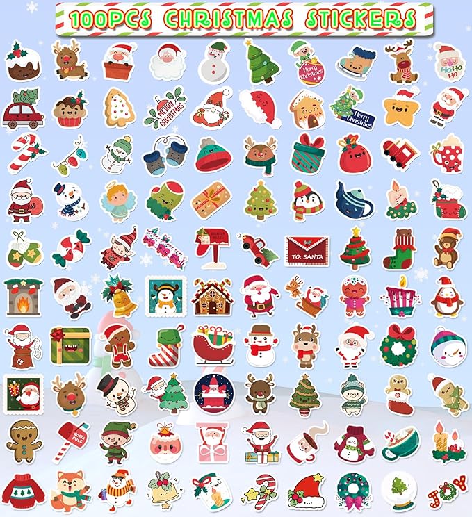 Stocking Stuffers for Kids, 100PCS Christmas Stickers, Toddler Stocking Stuffers, Kids Christmas Gifts for Boys Girls,Xmas Games Crafts Activities Party Favors Supplies