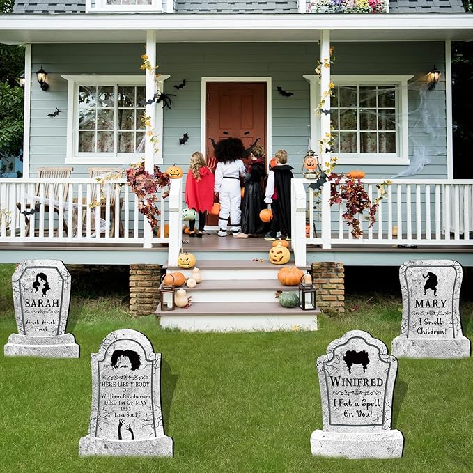17 Inch Halloween Yard Sign Realistic 3 Witches Tombstones Decorations Outdoor with Stakes, Realistic Witch Themed Halloween Gravestones for Waterproof Scary Decor for Home Office Party Lawn & Yard