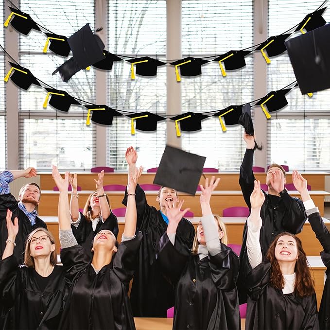 16PCS Graduation Decorations Banner 2025, Congrats Grad Banner, Black Graduations Party Banner Decorations, 2025 Graduation Garland for College High School Grad Party Supplies Decor
