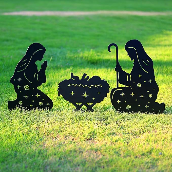 Nativity Scene Metal Garden Stakes Decorative Gifts for Women Men,Black Jesus Silhouette Statues Garden Decor for Yard Art, Pathway,Patio,Outdoor,Lawn Ornaments,Forests Decorations