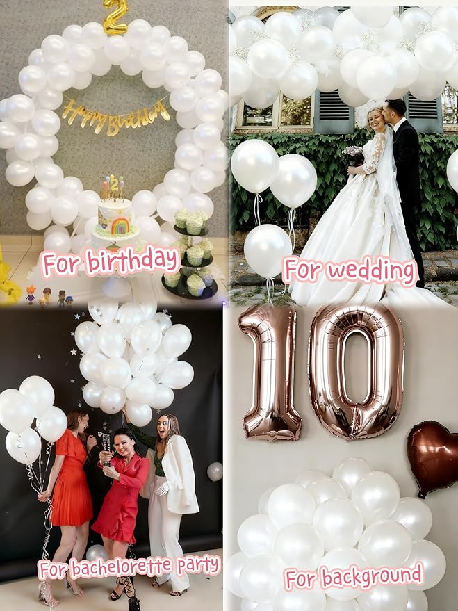 Pearl White Balloons 12 Inch 50PCS Matte Balloons Round Pearlized White Latex Balloons for Wedding Birthday Christmas Baby Shower Anniversary Backdrop White Theme Party Arch Decorations