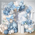 Dusty Blue Balloon Garland Arch Kit, 107PCS Dusty Fog Blue and White Balloons with Bow Balloon Decor for Coquette Birthday Baby Bridal Shower Wedding Party Decorations