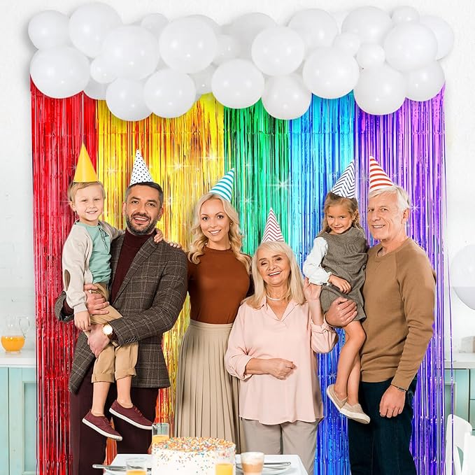Rainbow Party Backdrop Balloon Arch Kit - Cloud Birthday Photo Props Booth Backdrops, Balloon Garland, Fringe Curtains for Wedding, Baby Shower Decor, Photography Supplies