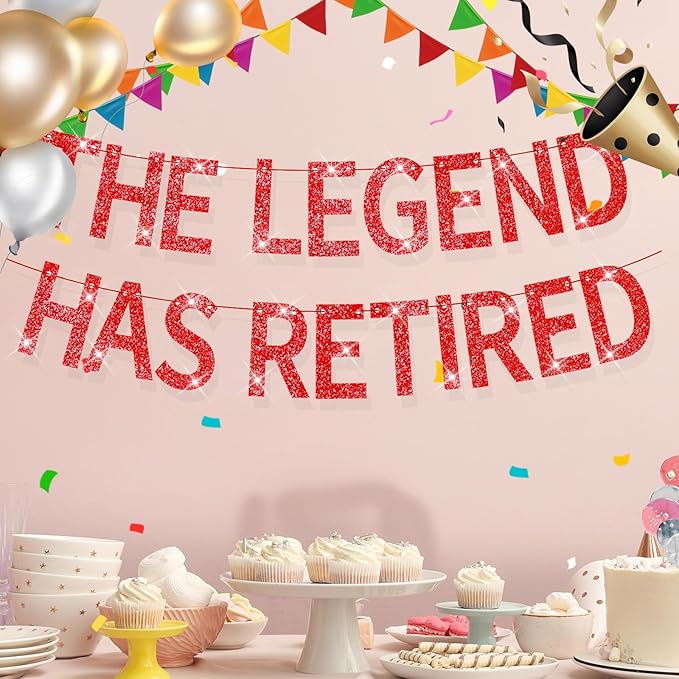 The Legend Has Retired Banner Red Glitter Pre Strung No DIY Retirement Banner Decorations for Men Women Retirement Party Supplies(Red)