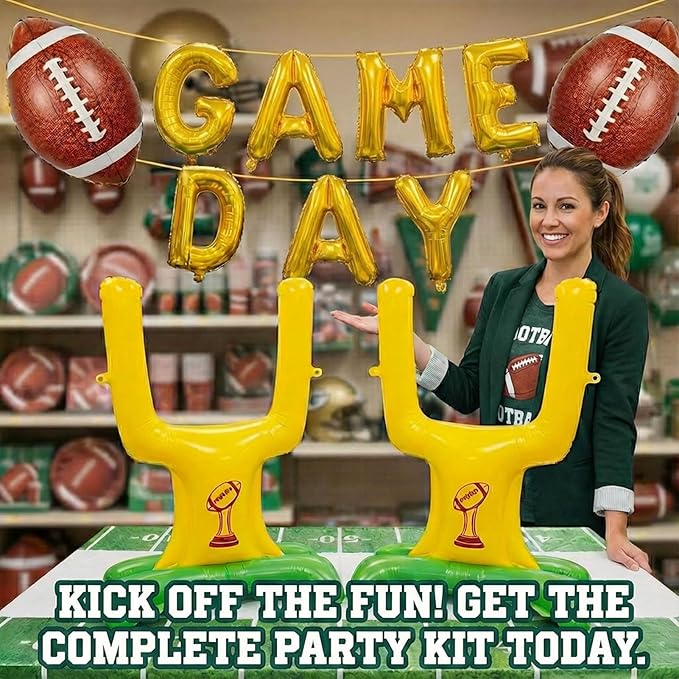 Football Party Decorations & with Football Goalpost Game Day Letter Banner Foil Balloons for Kids Adults Sports Theme Birthday Major Touch Down Tailgating Supplies Season Celebration Supplies