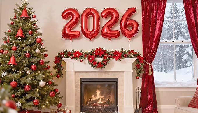 Red Number Balloons 2026 New Year's Digital Decoration, 40 Inch Happy New Year 2026 Balloons, Large 2026 Numbers for Graduation