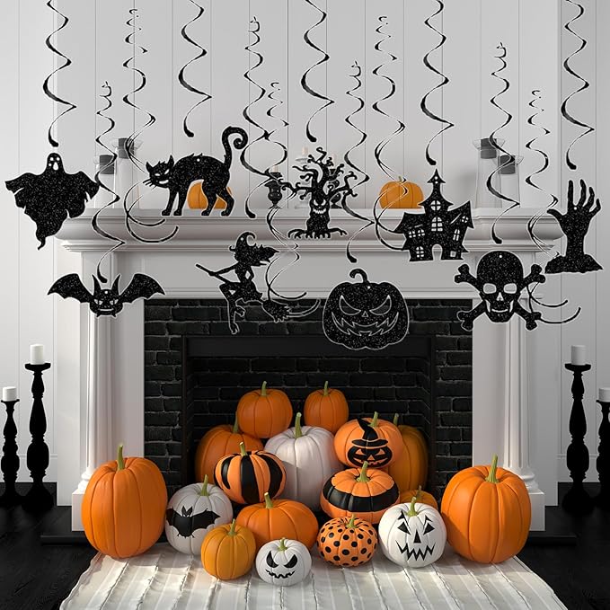Halloween Black Creepy Vintage Party Decorations - 13Pcs Hanging Streamers Garland,Bat Witch Ghost Swirl Ceiling Outdoor Indoor Wall Decor Party Props,Porch Room Scary Supplies Hugtmr