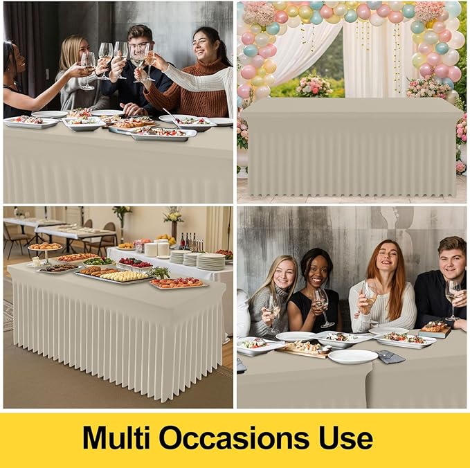 Smiry Spandex Tablecloth, Elastic Fitted Stretch Tablecloth for 6FT Rectangle Tables, Waterproof Washable Table Cover Skirt for Outdoor, Wedding, Banquet & Parties (Taupe, 72Lx30Wx30H Inch)