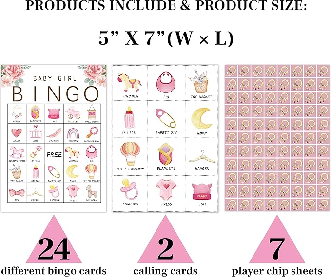 Zodvery Pink Floral Bingo Game for Party, Gender Reveal Party Games Favors Supplies, Group Bingo Cards - 24 Players/ 01