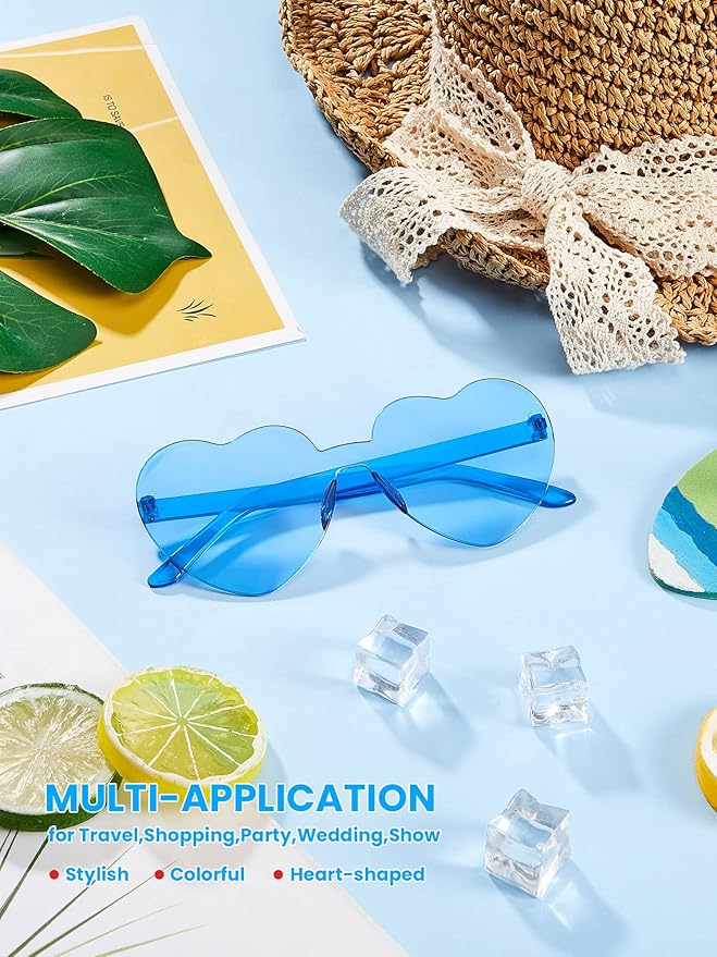 Weewooday 40 Pairs Heart valentines Glasses Rimless Heart Shaped Frameless Sunglasses Transparent Sunglasses Tinted Eyewear