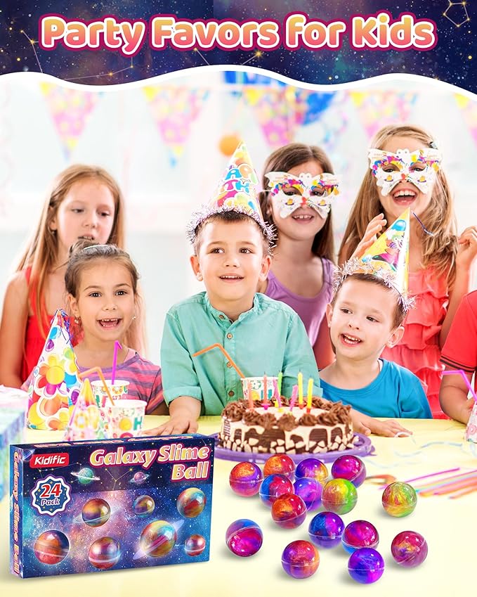 24 Pack Galaxy Slime Party Favors, Non-Sticky, Stress Relief Treasure Box Toys for Classroom Prizes, Easter Basket Stuffers Student Gifts Goodie Bags Egg Fillers for Kids Teens Boys Girls 4-8, 8-12
