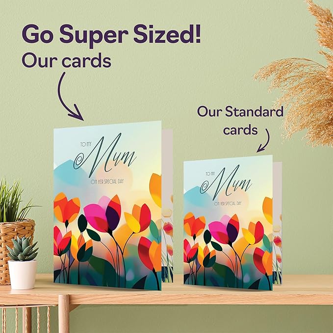 Mum Birthday Card - Vibrant Summer Flowers - Vivid Happy Birthday Card for Mum from Daughter Son, 5x7 Inch Female Floral Bday Golden Greeting Cards