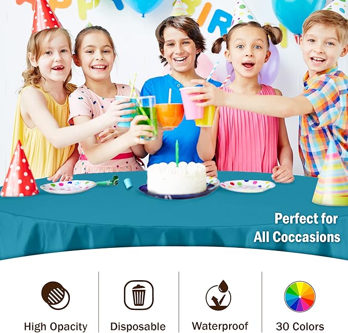 Exquisite 12-Pack Premium Plastic Tablecloth Pack of 12 Premium Plastic Tablecloth 84 Inch Round Table Cover - Turquoise