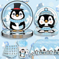 Winter Penguin Party Supplies Set, 141 Pieces Birthday Decorations with Plates, Cups, Tablecloth, Banner, Blue and White Theme Pack for 20 Guests