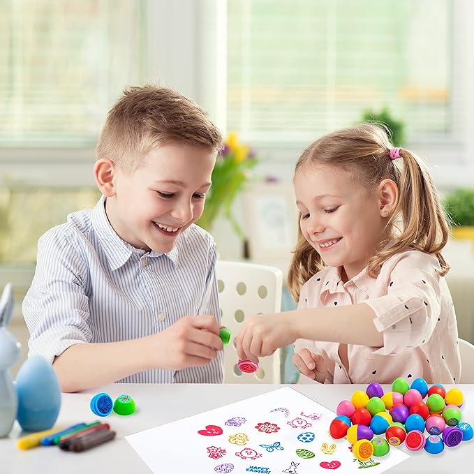 JOYIN 24 Pcs Easter Egg Stampers Toys for Easter Eggs Hunt Game, Basket Stuffers Fillers, Kids Gifts, Party Favor, Self Inking Stamp for Classroom Prize Supplies