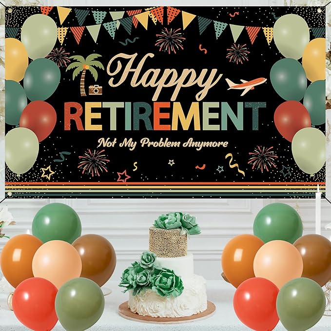 Vlipoeasn Retirement Decorations for Men Women, Colorful Vintage Retirement Party Set with Backdrop Banner Honeycomb Centerpieces Hanging Swirls, Office Retired Farewell Decor
