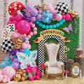 Fairy Wonderland Balloon Arch Kit,163Pcs Purple Hot Pink Balloon Garland with Iridescent Butterfly,Mushroom,Chessboard Foil Balloons for Alice Princess Birthday Onederland Garden Tea Party Decorations