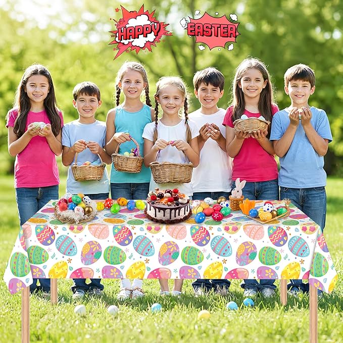 3 Pack Easter Tablecloth - Watercolor Easter Eggs Plastic Table Cloths, Disposable Rectangle Spring Flowers Table Cover for Indoor or Outdoor Tables Decor Party Decorations Supplies, 54" x 108"