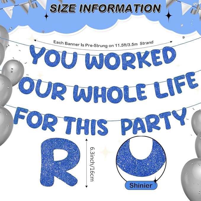 Fulmoon Pre Strung You Worked Your Whole Life for This Party Banner Funny Retirement Glitter Banner Graduation Party Decorations Going Away Supplies for Men Women Gifts, No DIY(Navy Blue)