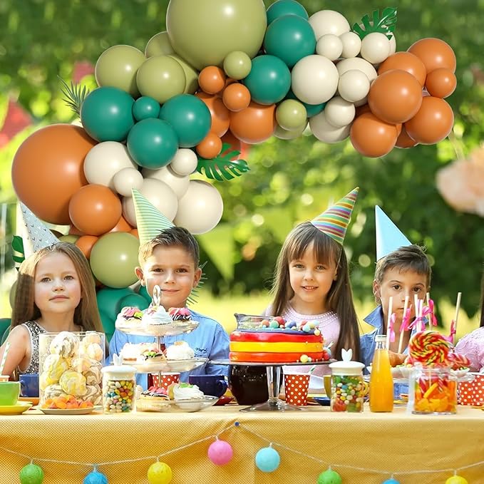 Sage Green Brown Balloon Garland Kit, 105PCS Jungle Safari with Sand White Latex Balloons, Arch for Boys Birthday Kids Party Decorations