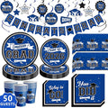 DAZONGE Graduation Decorations 2026 Blue, 265pcs Graduation Party Decorations 2026, Disposable Tableware Set for 50 Guests, Plates, Cups, Tablecloth with Congrats Grad Hanging Decor