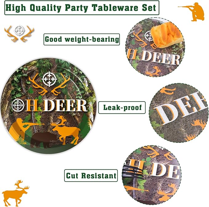 chiazllta 96 Pcs Hunting Camo Party Paper Plates and Napkins Supplies Deer Hunting Party disposable Plates Tableware Hunting decorations for Kids Party Favors 24 Guests