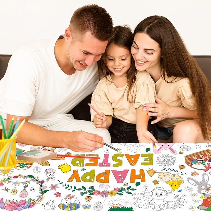 AinDen Easter Coloring Tablecloth for Kids, Giant 72 x 30 Inch Coloring Poster, Easter Party Decorations Table Cloth for Crafts Activities, Classroom & Home & Office (Multicolor-Easter)