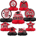 9PCS Graduation Decorations 2026 Congrats Grad Table Centerpiece Congratulate Graduation Honeycomb Table Toppers for Graduation Party Supplies(Red,Black）