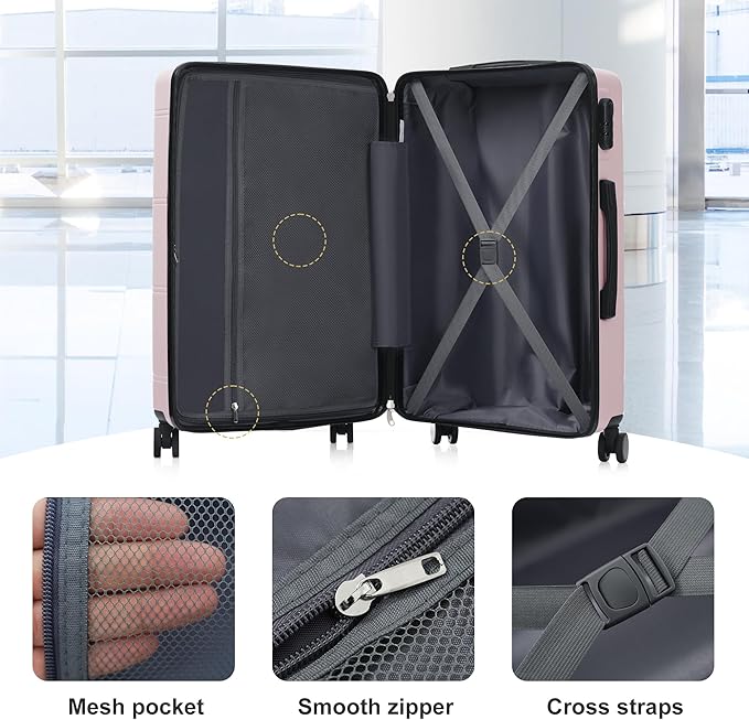 6 Pcs ABS Hardshell Luggage Set Spinner Wheel Suitcase Suitcase Baby Pink