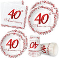 APOWBLS 40th Anniversary Plates And Cups Party Supplies - Ruby 40th Wedding Anniversary Decorations Dinnerware, Dinner Plate, Dessert Plates, Cups, Napkins | Serves 24