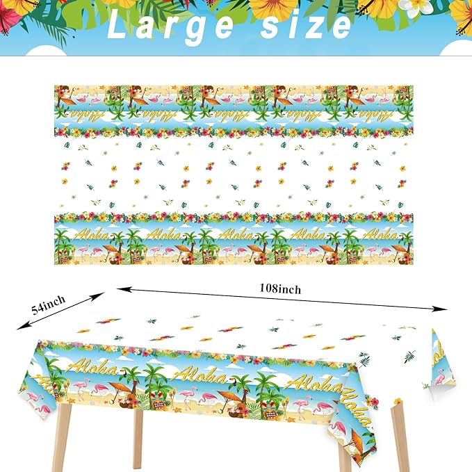 Tevxj 3 Pieces Tropical Luau Party Tablecovers Hawaiian Beach Theme Tableclothes for Summer Beach Party Aloha Decorations Supplies 54X108inch